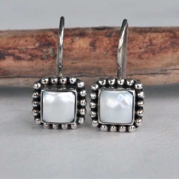 Silpada Sterling Silver and Pearl Button Frame Earrings on French Wire - Picture 3 of 8